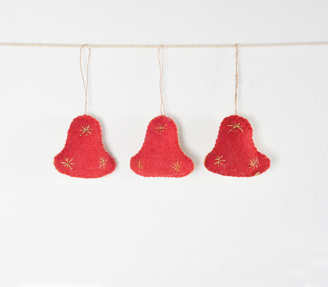 Christmas Bells Felt Ornaments (set of 3) - Red - VAQL10101371229