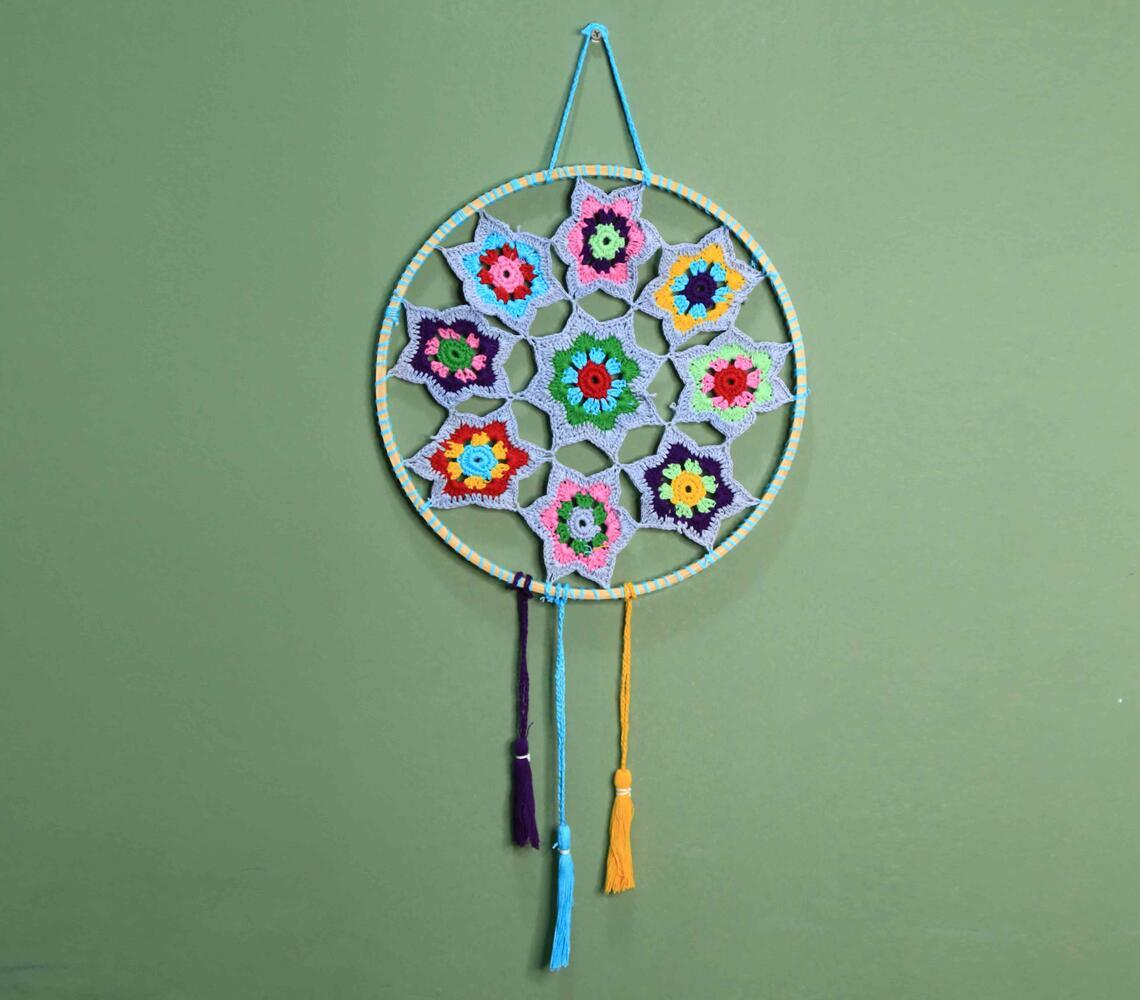 Crochet Floral Star Dreamcatcher - Multicolor - VAQL10101371596