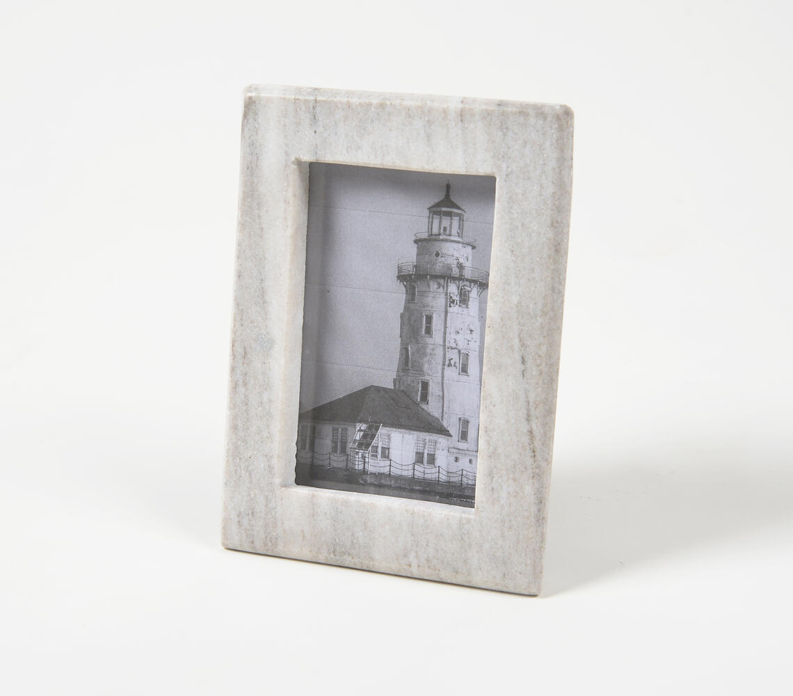 Hand Cut Marble Photo Frame - Off-White - VAQL10101372211