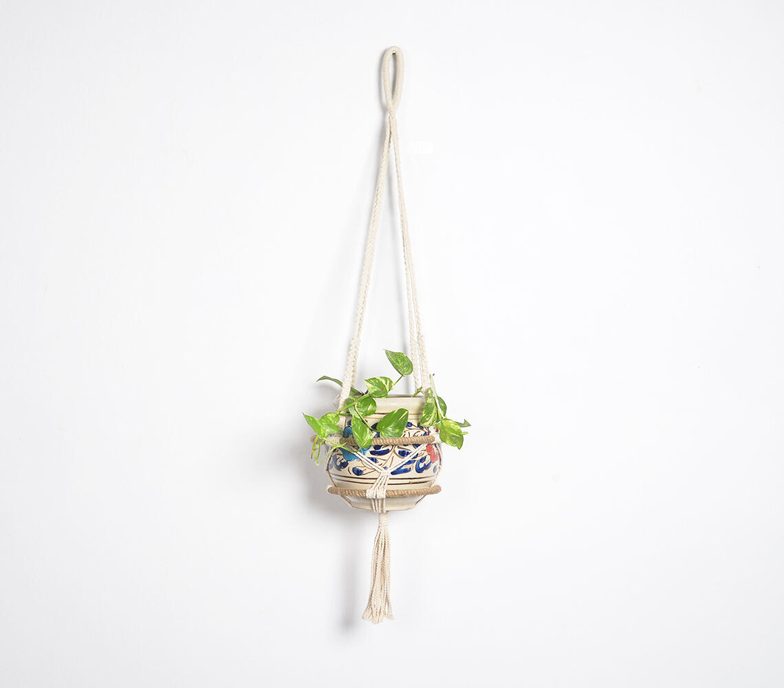 Macrame Planter with Jute Accents - White - VAQL10101373625