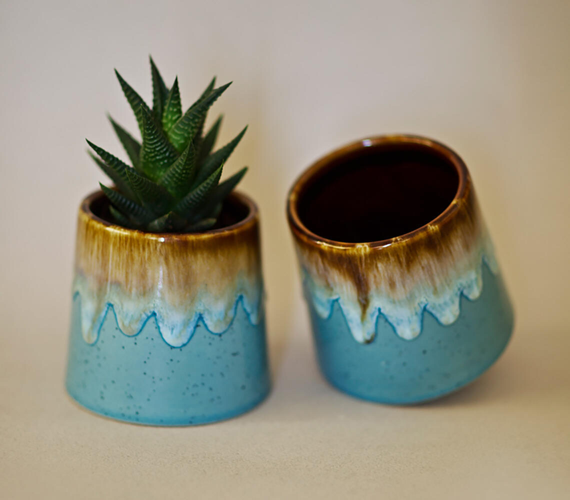 Ceramic Succulent Planters (set of 2) - Blue - VAQL10101373666