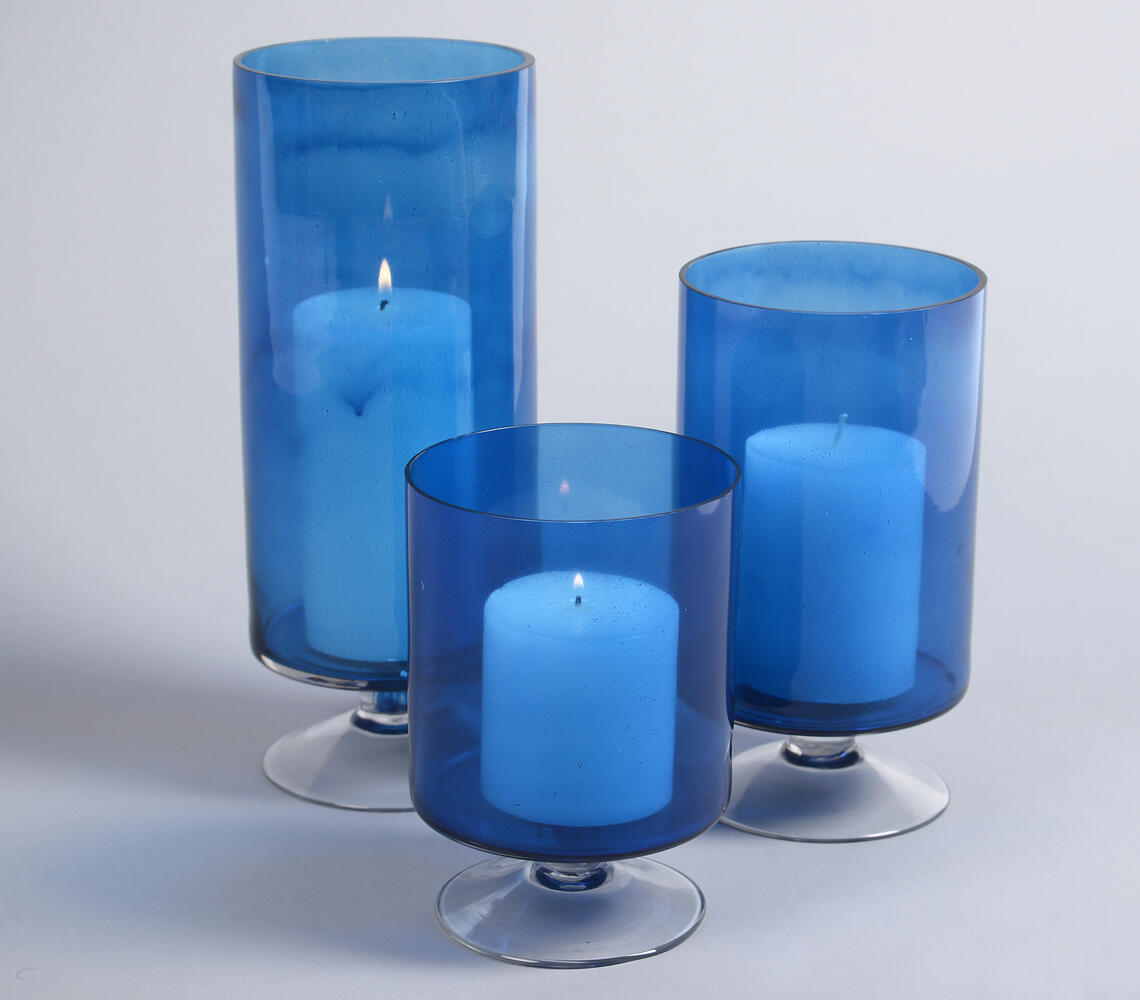 Aqua Tinted Glass Votives (set of 3) - Blue - VAQL10101374272