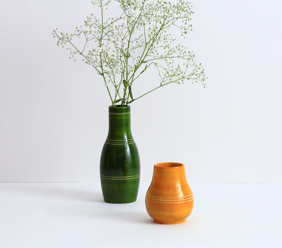 Turned Wooden Vases (set of 2) - Multicolor - VAQL10101374329