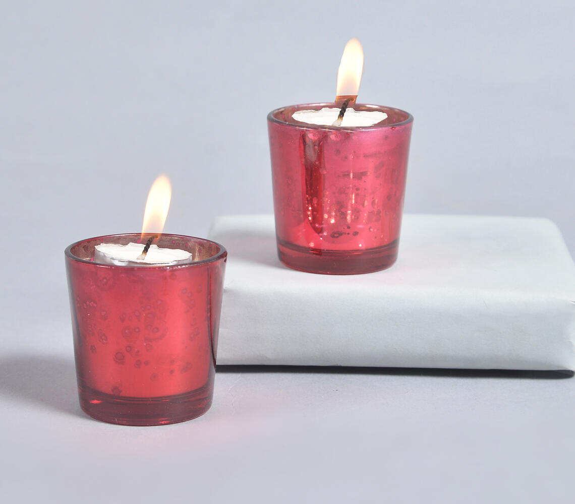 Mercury Tinted Scarlet Glass Votives (set of 2) - Red - VAQL10101374936