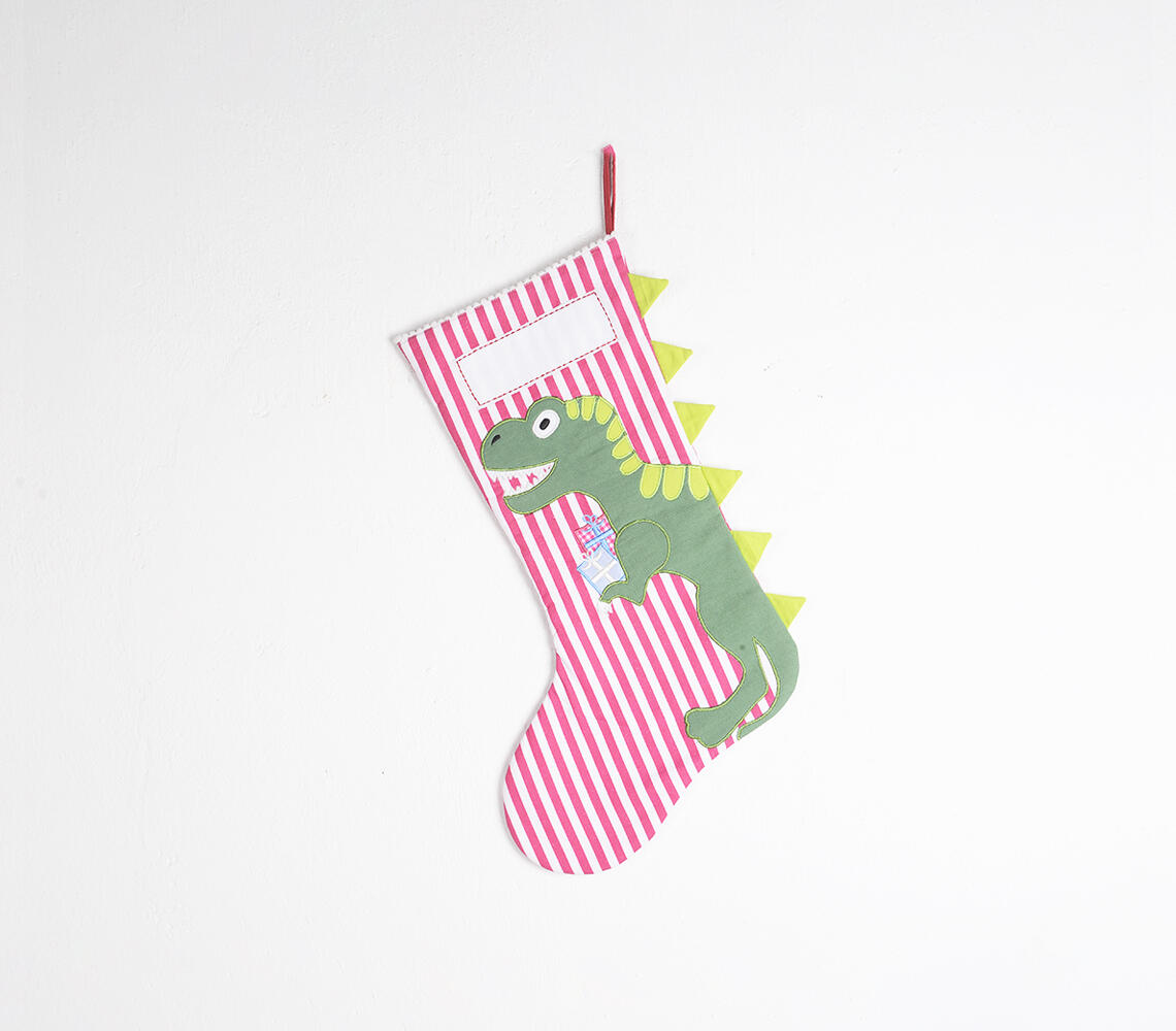 Dino Embroidered & Patchwork Stocking - White - VAQL10101376437