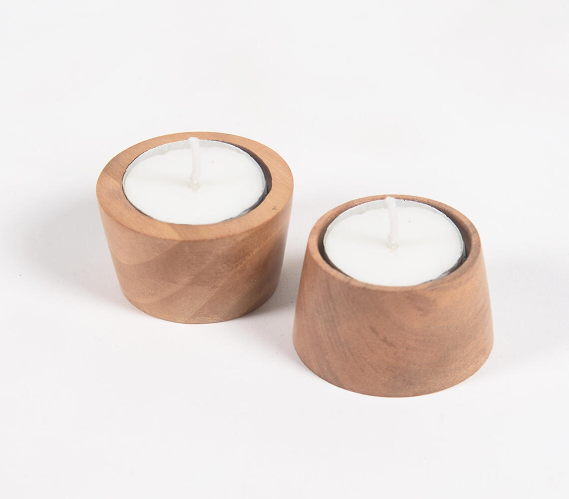 Turned Burflower wood Tea Light Holders (set of 2) - Natural - VAQL10101378658