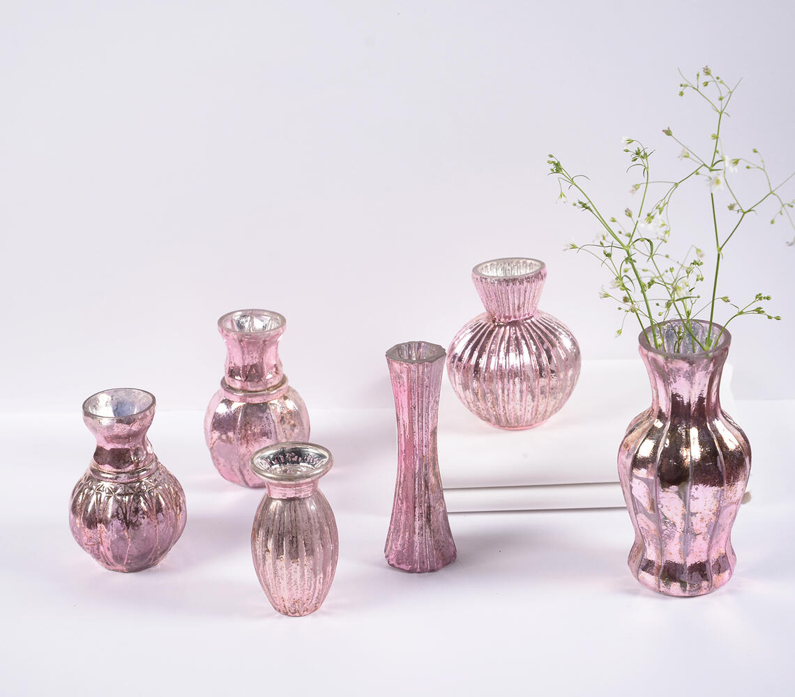 Assorted Rose-Gold Mercury Glass Vases (set of 6) - Rose-Gold - VAQL10101379621