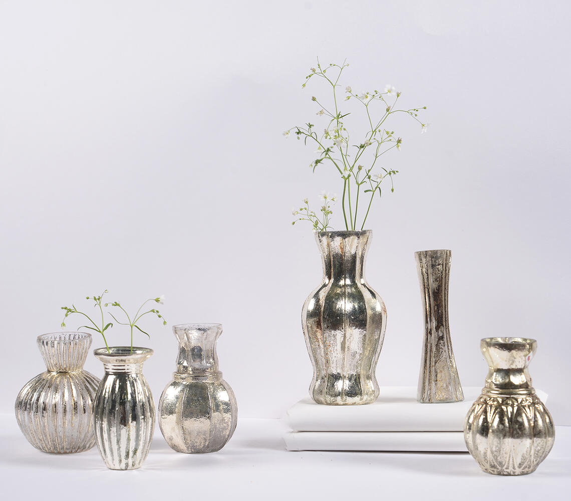 Assorted Silver-Toned Mercury Glass Vases (set of 6) - Silver - VAQL10101379622