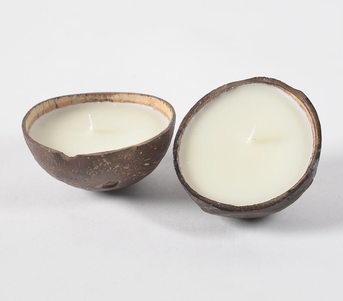 Eco- Friendly Coconut Shell Candles (set of 2) - Natural - VAQL10101379838