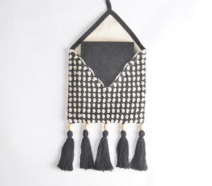 Crochet Black Wall Pocket with Tassels - Black - VAQL10101380378