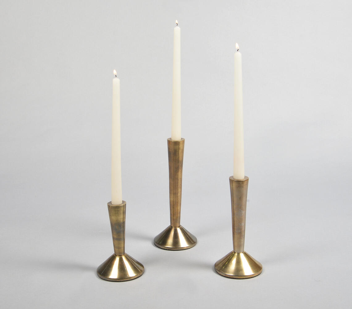 Lacquered Aluminium Candle Holders (Set of 3) - Gold - VAQL10101380394