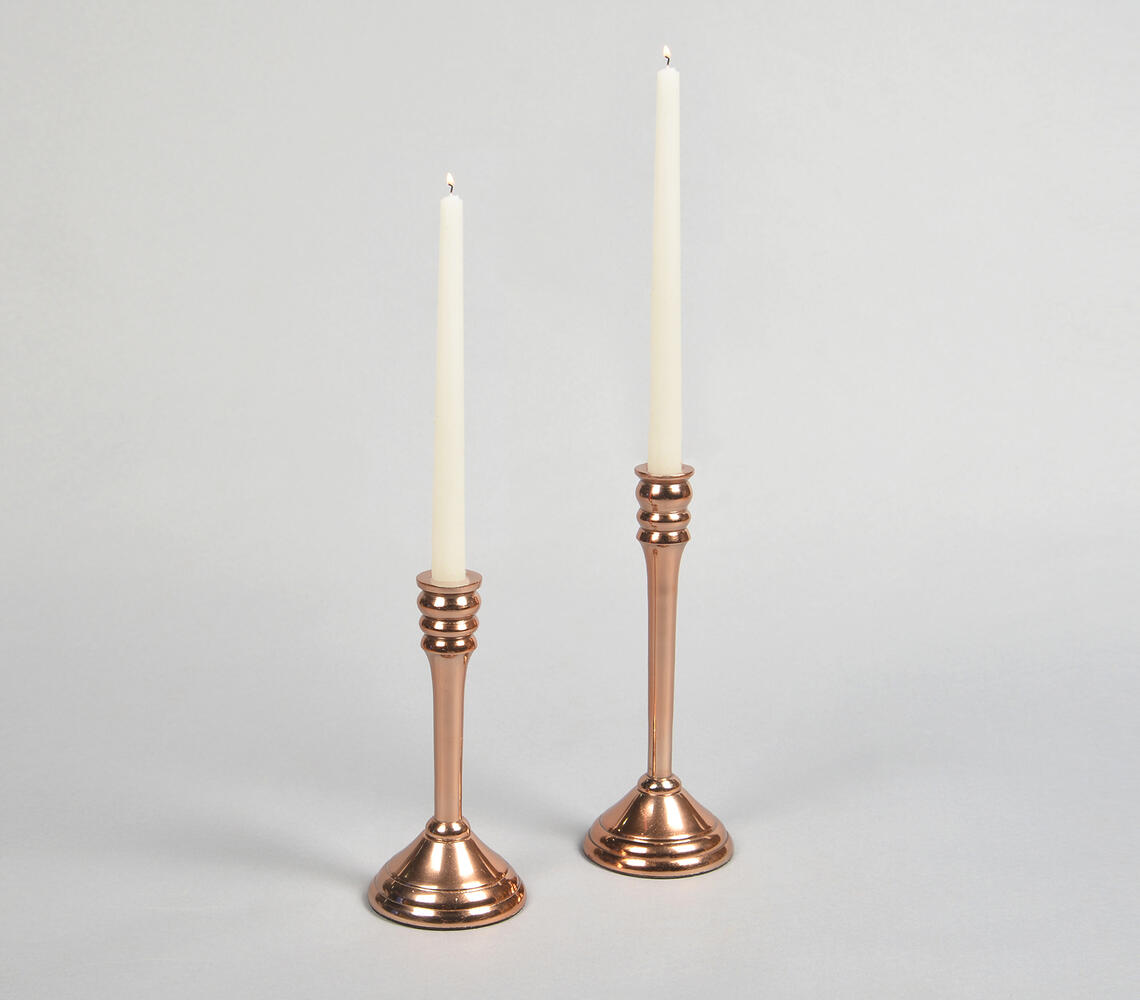 Lacquered Aluminium Copper-Toned Candle Holders (Set of 2) - Copper - VAQL10101380397