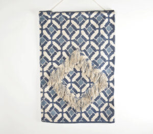 Lattice Print Cotton Fringed Patches Wall Hanging - Blue - VAQL10101384314