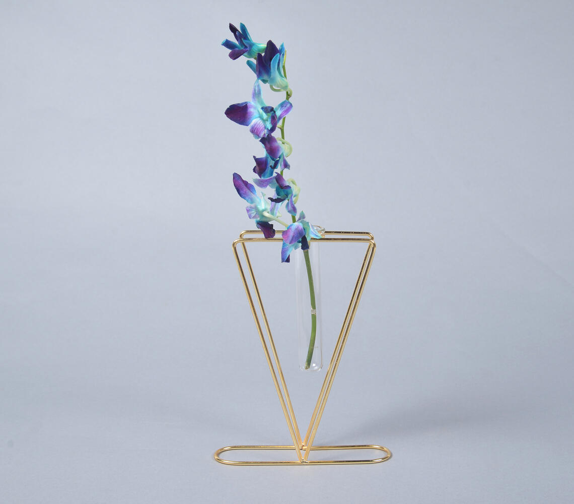 Triangle Metal & Glass Test tube Planter Vases (set of 2) - Gold - VAQL10101387876