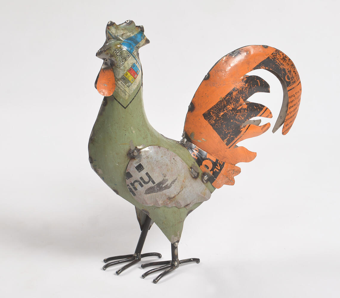 Hand Cut Recycled Iron Rooster Showpiece - Multicolor - VAQL10101388789