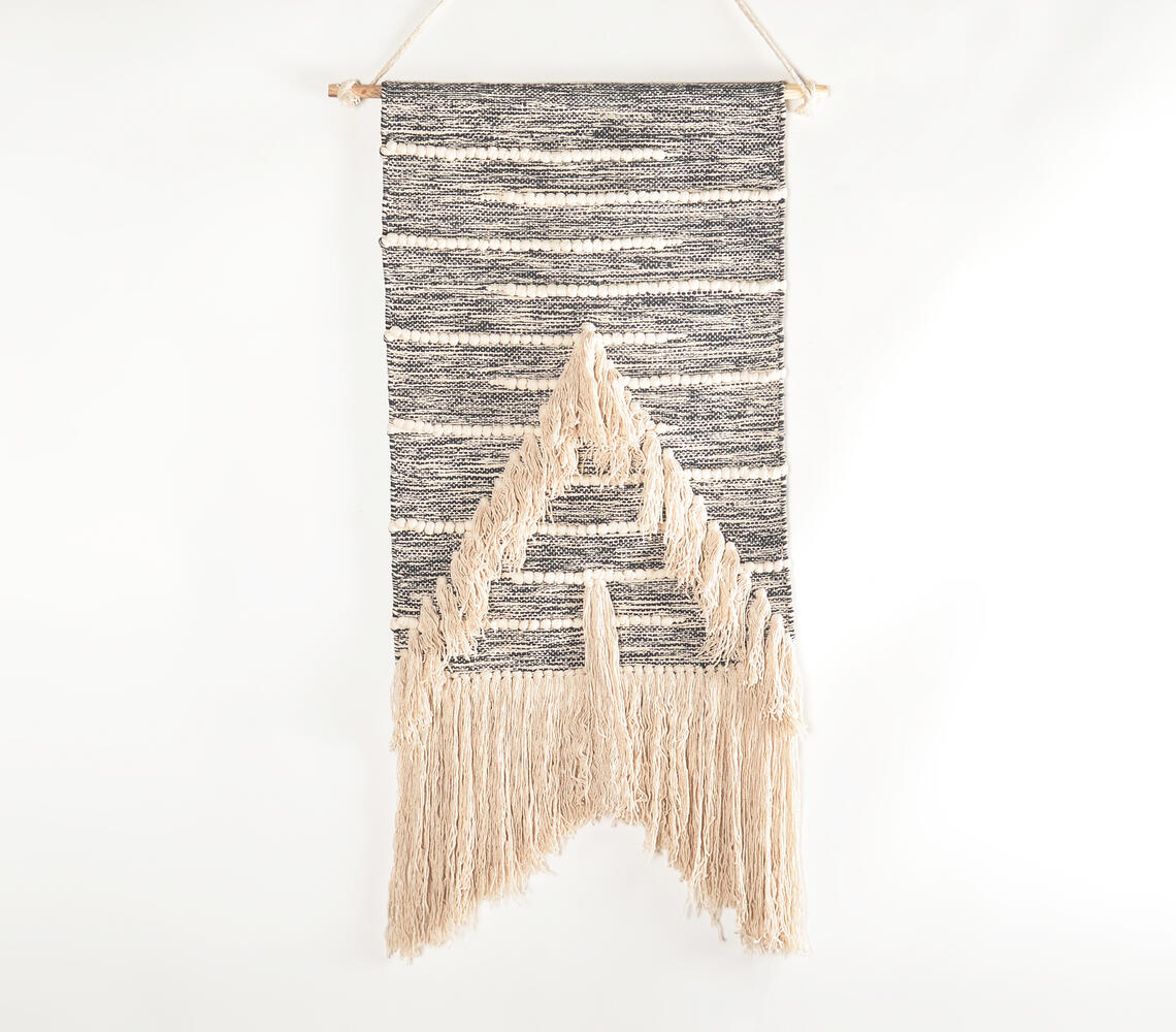 Handwoven Cotton & Wool Arrowhead Wall Hanging - Black - VAQL10101399673