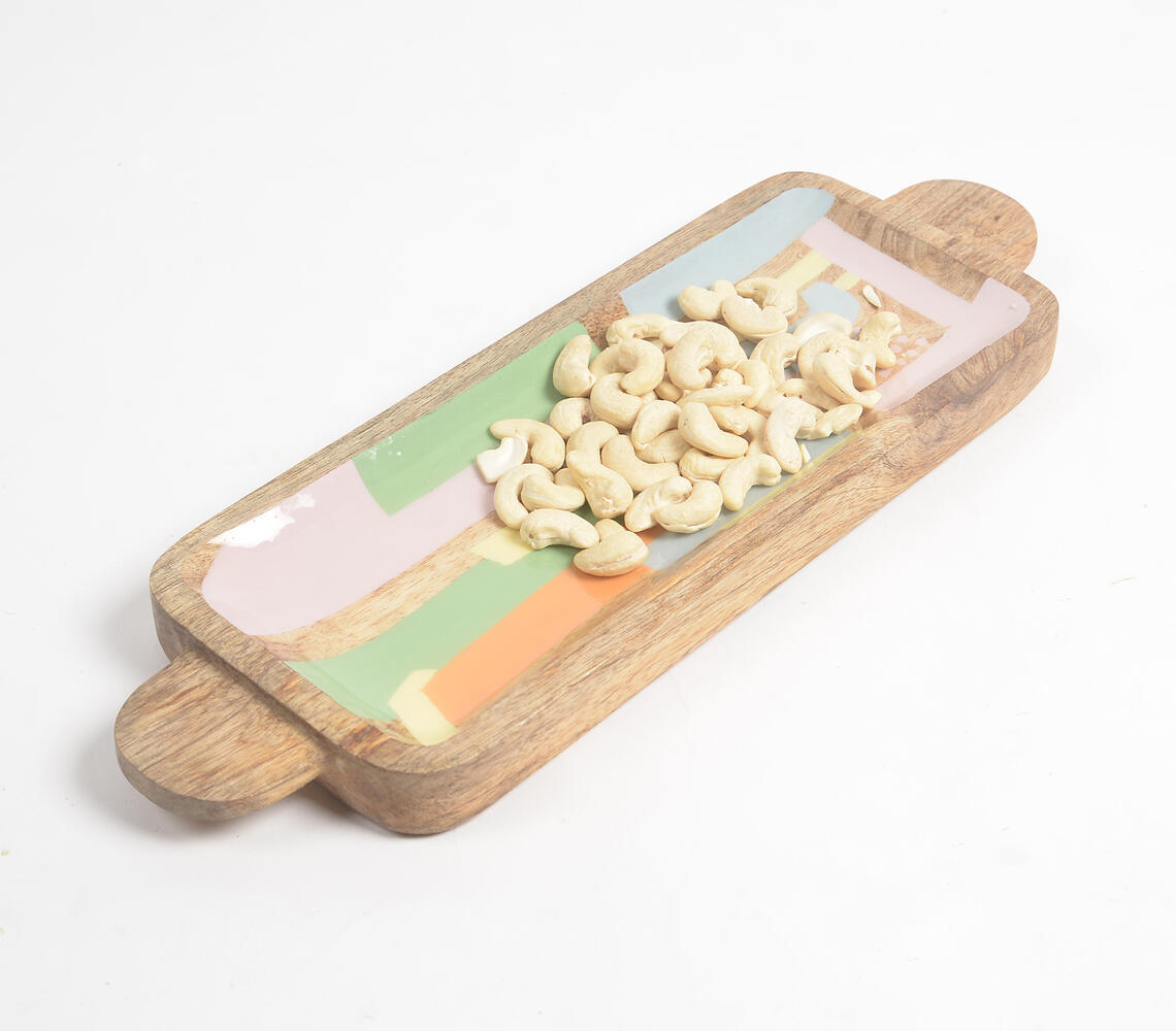 Abstract Enameled Mango Wood Platter - Multicolor - VAQL101014100808