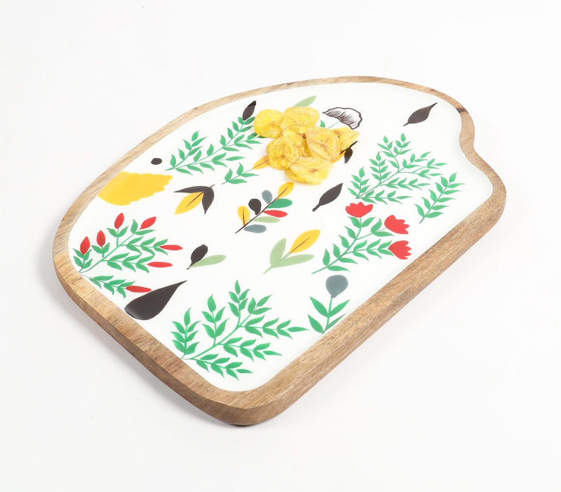Enamelled Botanical Abstract-Shaped Wooden Platter - Multicolor - VAQL101014100823
