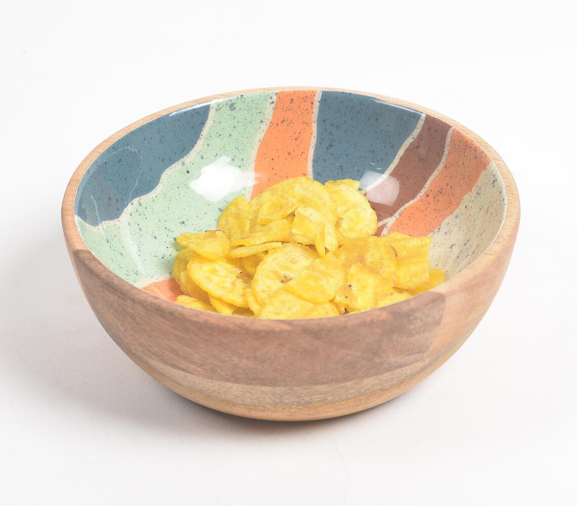 Enameled Abstract Mango Wood Bowl - Multicolor - VAQL101014100848
