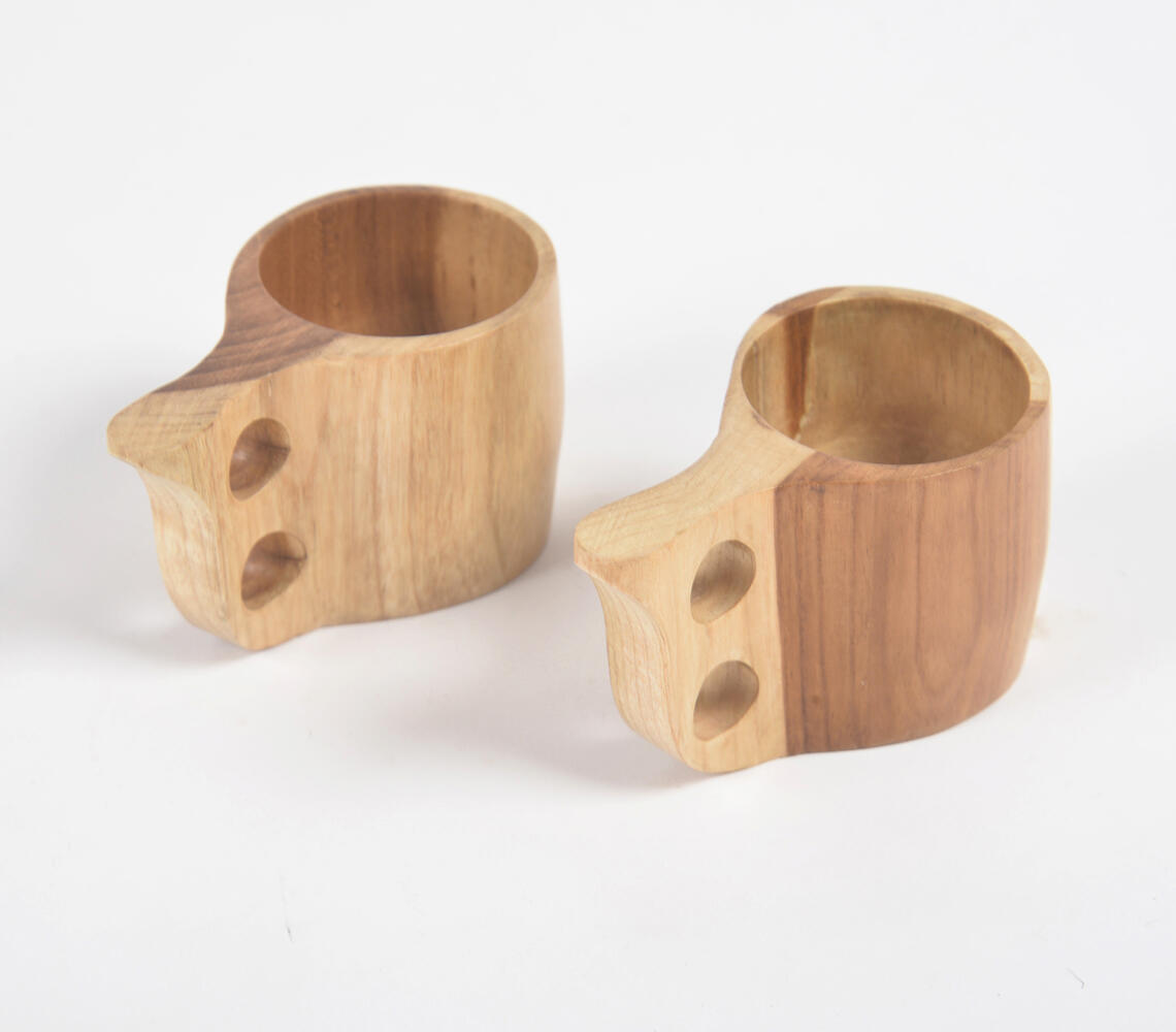 Hand Carved Acacia Wood Tea Cups (set of 2) - Natural - VAQL101014100969