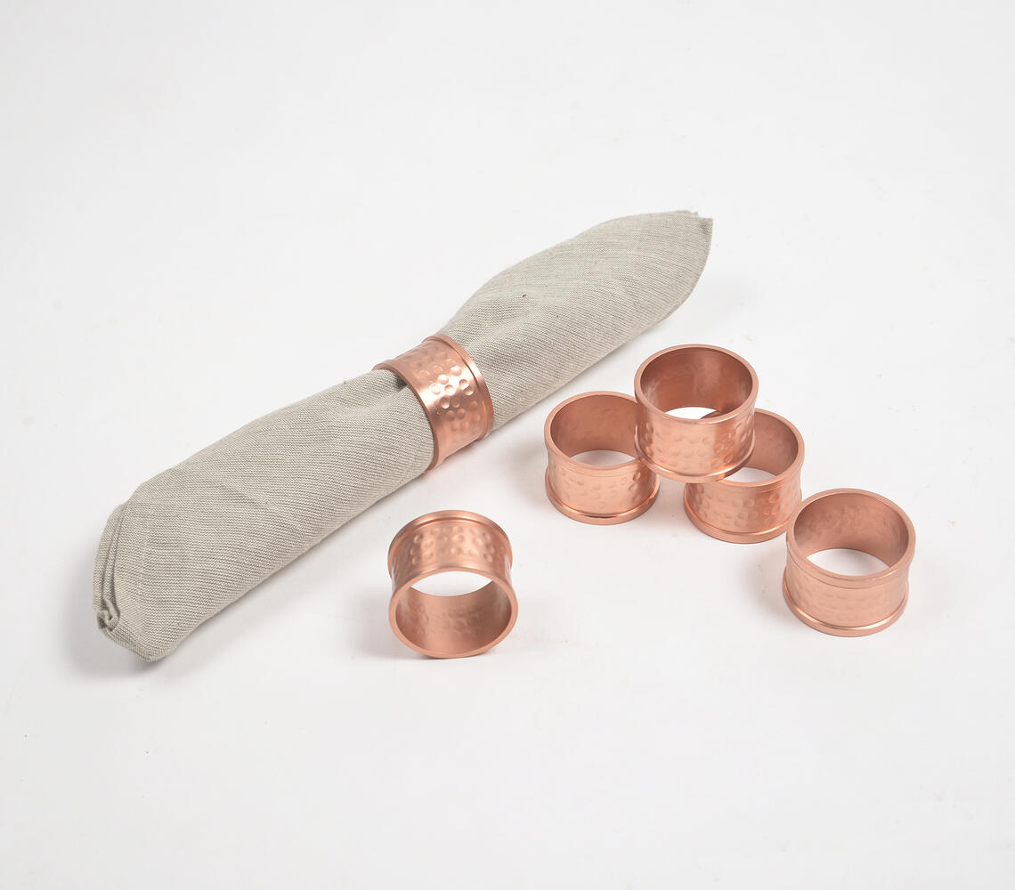 Hand Beaten Copper-Toned Aluminium Napkin Rings (Set of 6) - Copper - VAQL101014101802