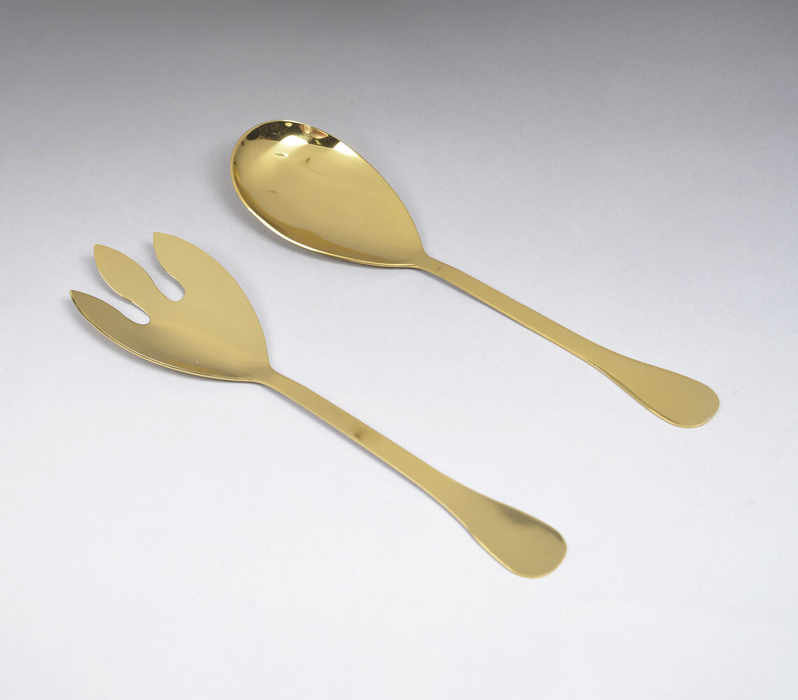 Gold-Toned Stainless Steel Classic Salad Servers (Set of 2) - Gold - VAQL101014101804