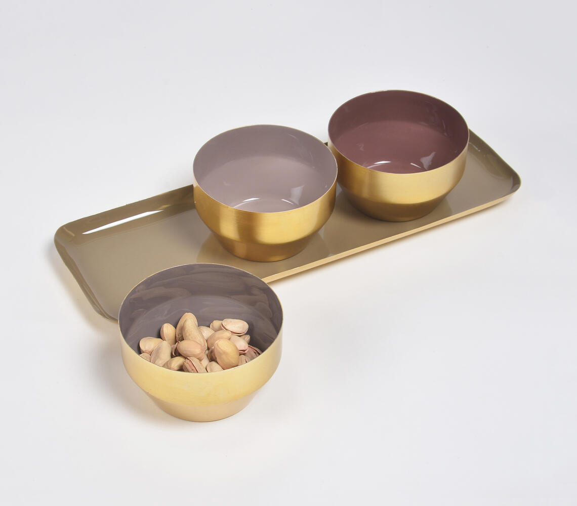Enamelled Iron Tray With 3 Snack Bowls - Multicolor - VAQL101014101805