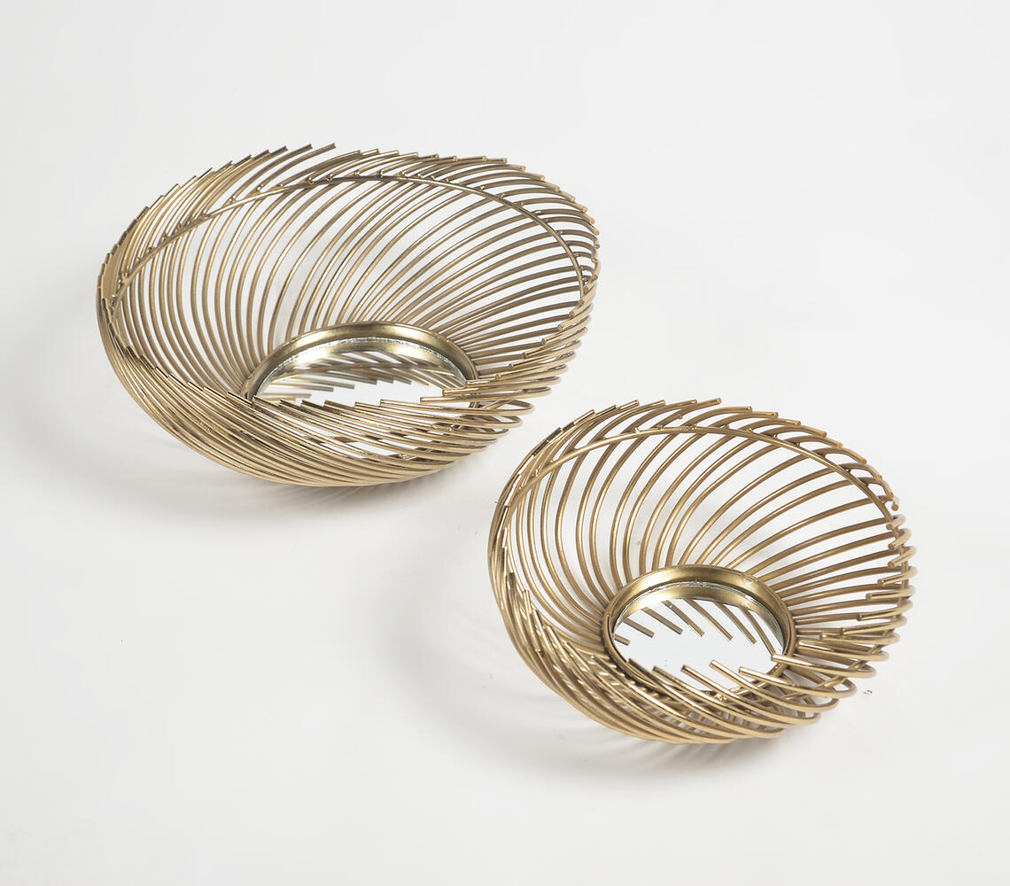 Antique Gold-Toned Iron Swirl Utility Bowls (set of 2) - Gold - VAQL101014103707