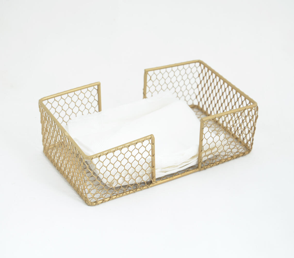 Handcrafted Iron Mesh Classic Tissue Holder - Gold - VAQL101014103717