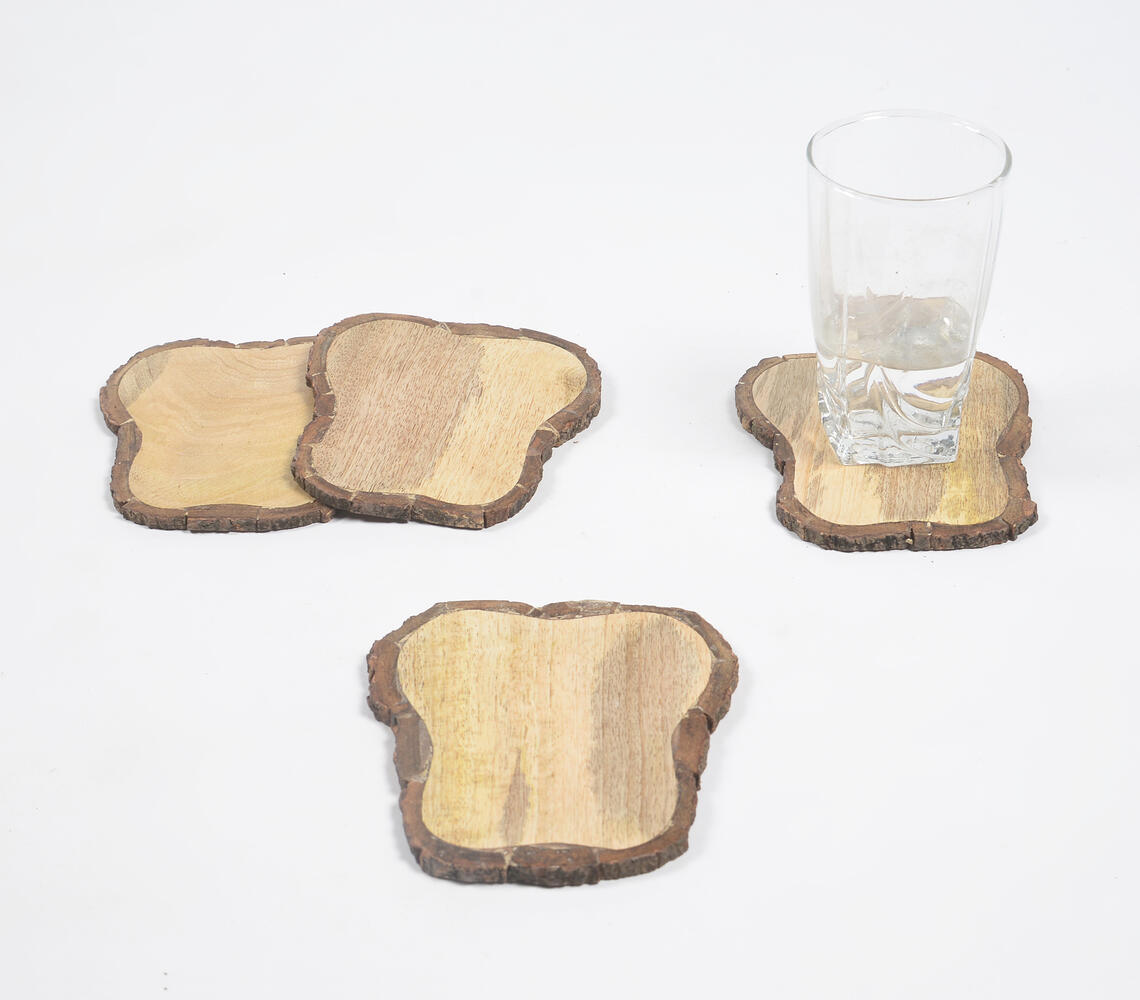 Bread Slice-Shaped Wooden bark Coasters (Set Of 4) - Natural - VAQL101014105304