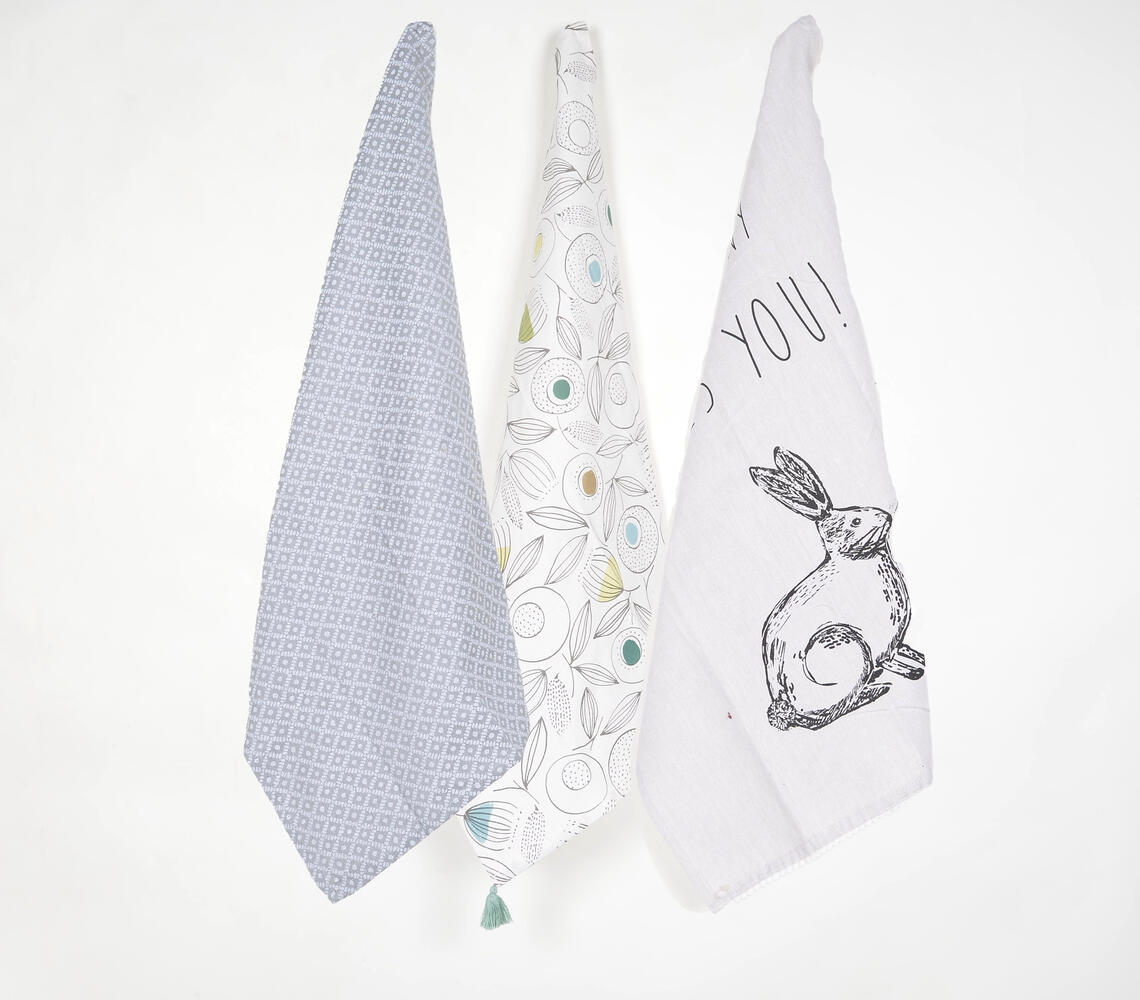 Bunny Love You' Botanical Kitchen Towels (Set of 3) - Multicolor - VAQL101014105367