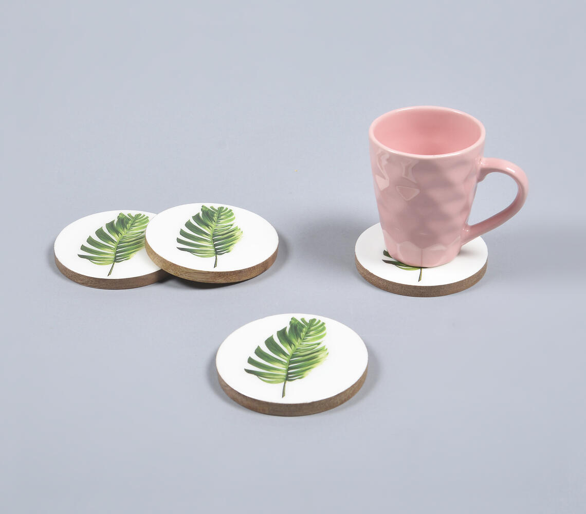 Enamelled Wooden Botanical Leaf Coasters (Set Of 4) - Natural - VAQL101014105529