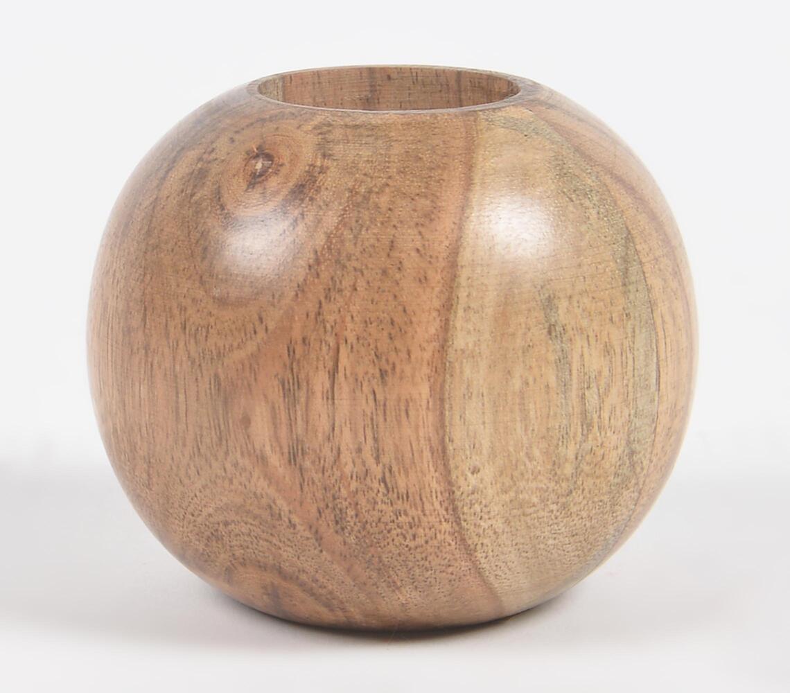 Turned Wooden Spherical Vessel - Natural - VAQL101014105542