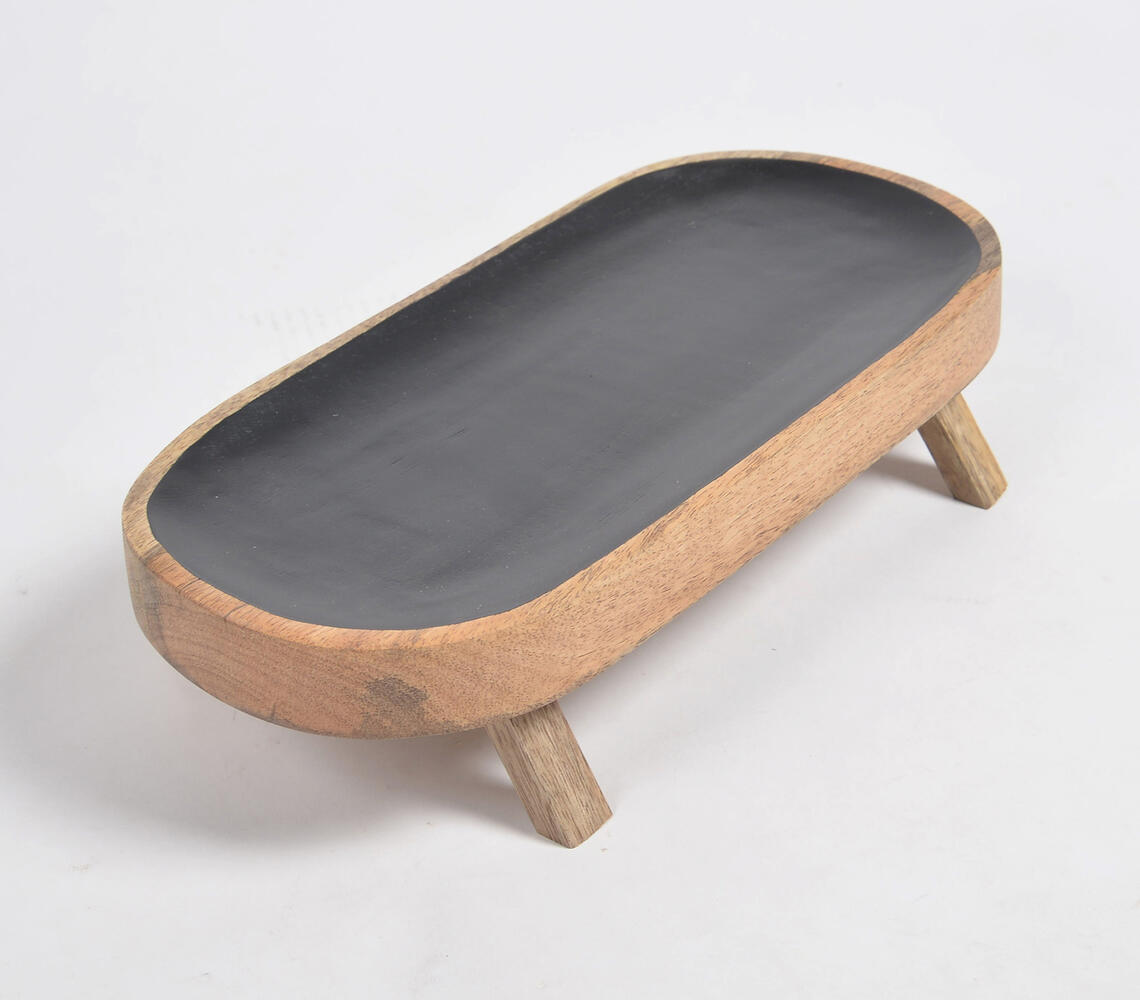 Enamelled Mango Wood Stand Serving Tray - Multicolor - VAQL101014105576