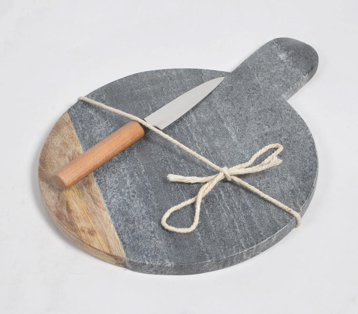 Colorblock Grey Stone & Wood Paddle Chopping Board - Black - VAQL101014105608