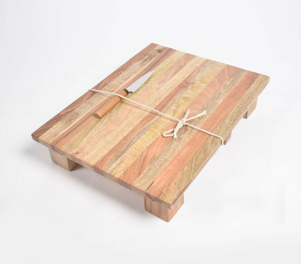 Natural Wooden Striped Elevated Chopping Board - Natural - VAQL101014105622
