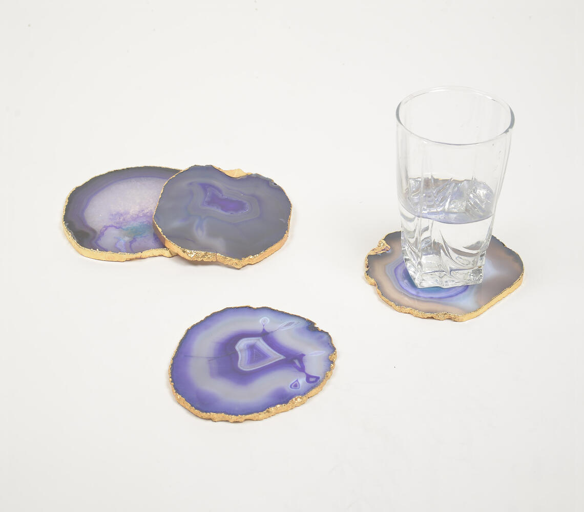 Cosmic Agate Coasters with Golden Border (set of 4) - Purple - VAQL101014109239
