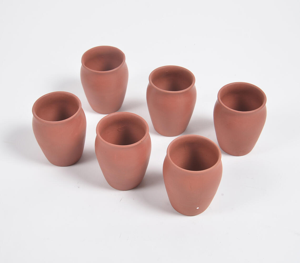 Terracotta Pottery Kulhad Glasses (Set of 6) - Brown - VAQL101014109266