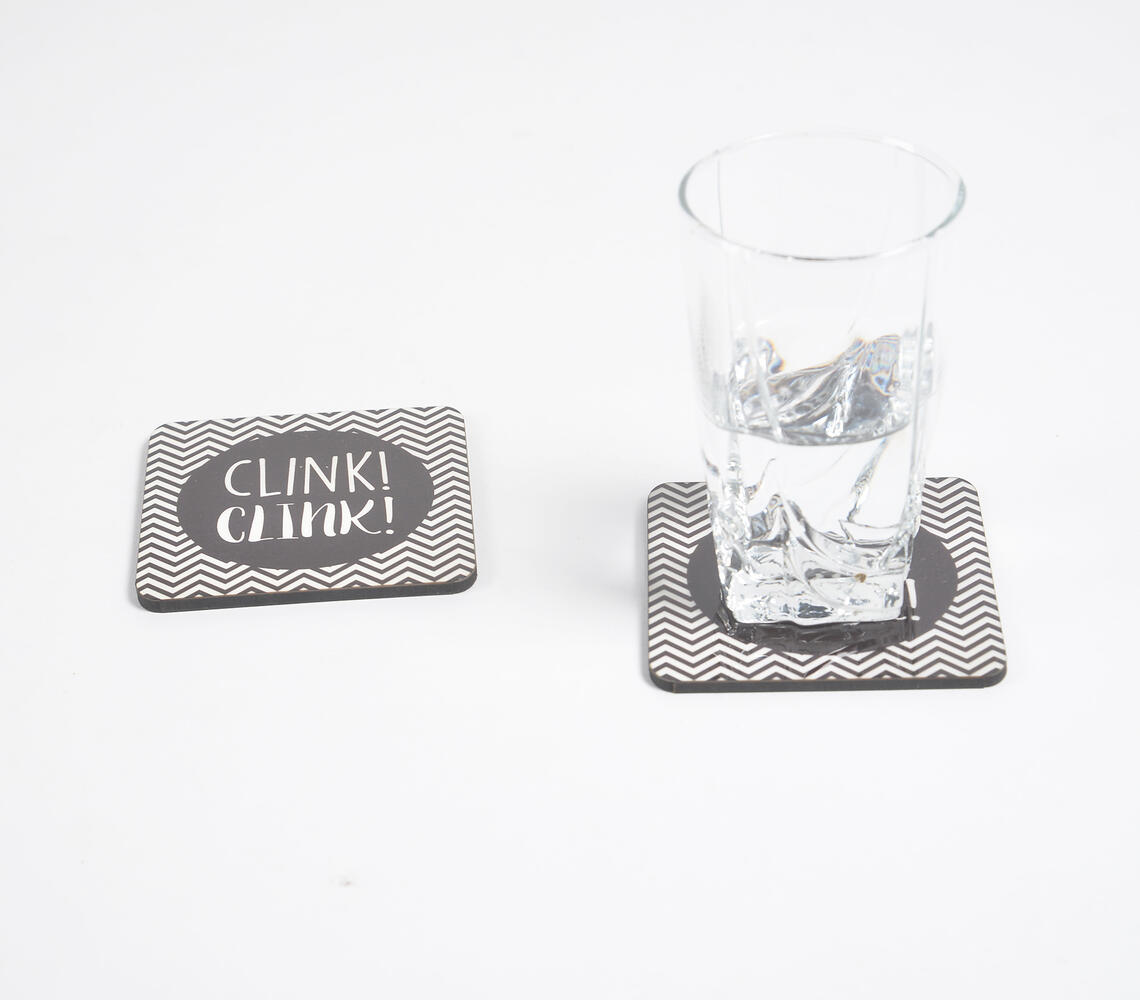 Clink! Clink! MDF Monochrome Coasters (Set of 2) - Multicolor - VAQL101014109706