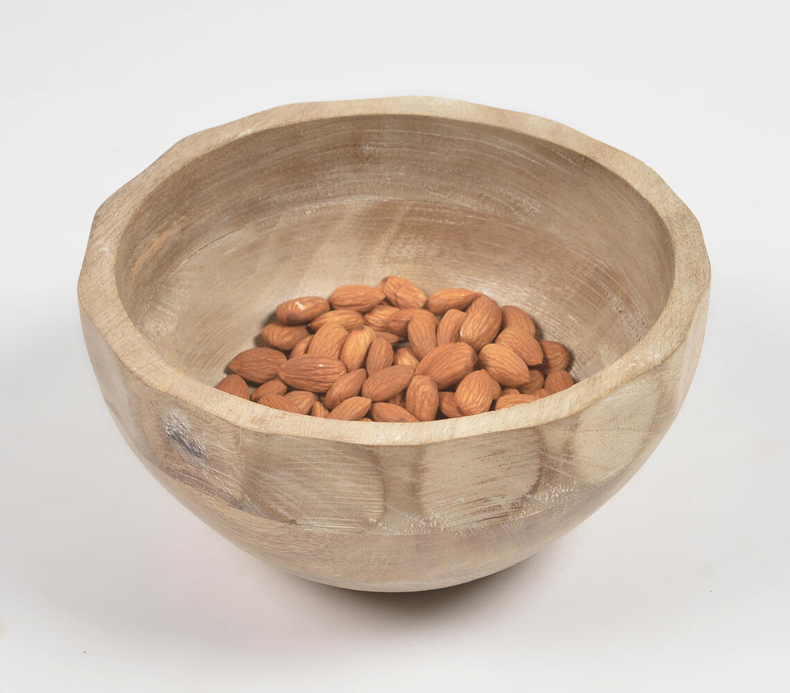 Earthy Turned Wooden Bowl with Buffed Rim - Natural - VAQL101014110145