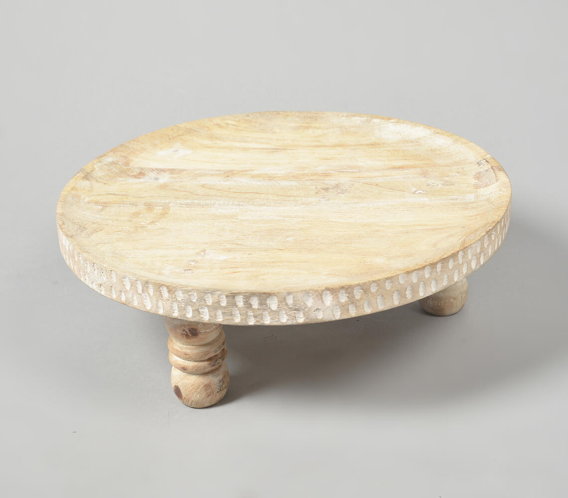 Distressed-Finish Wooden Cake Stand - White - VAQL101014110147