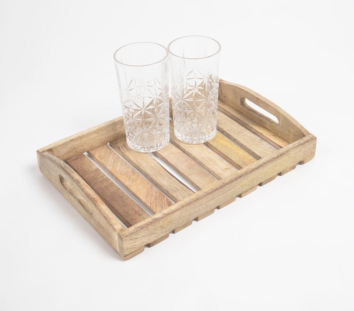 Hand Cut Classic Panelled Wooden Tray - Natural - VAQL101014110183