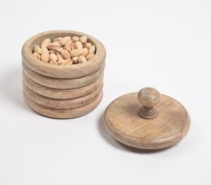 Earthy Stacked Circles Wooden Jar With Lid - Natural - VAQL101014110187