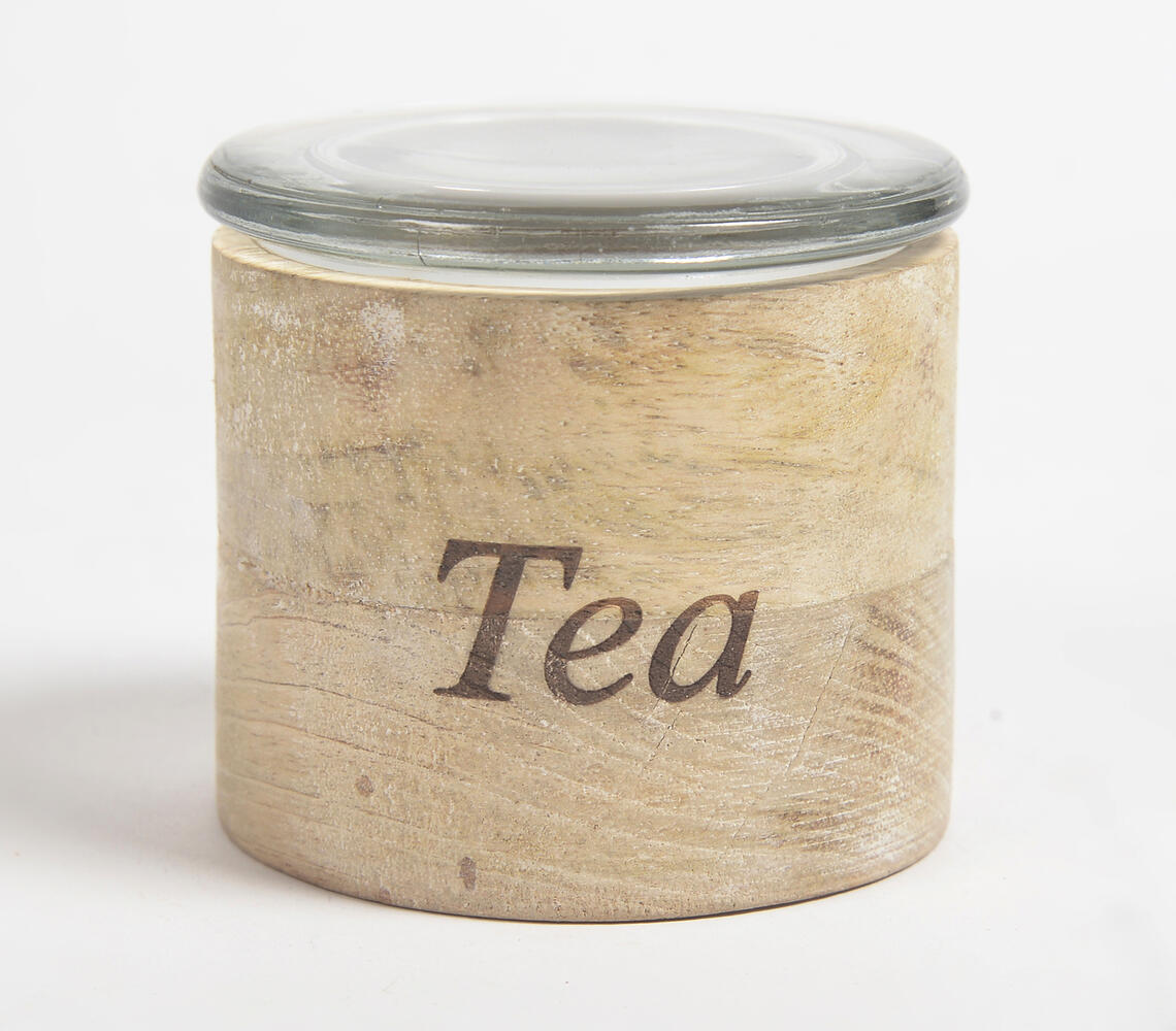 Tea' Wooden Jar With Glass Lid - Natural - VAQL101014110196