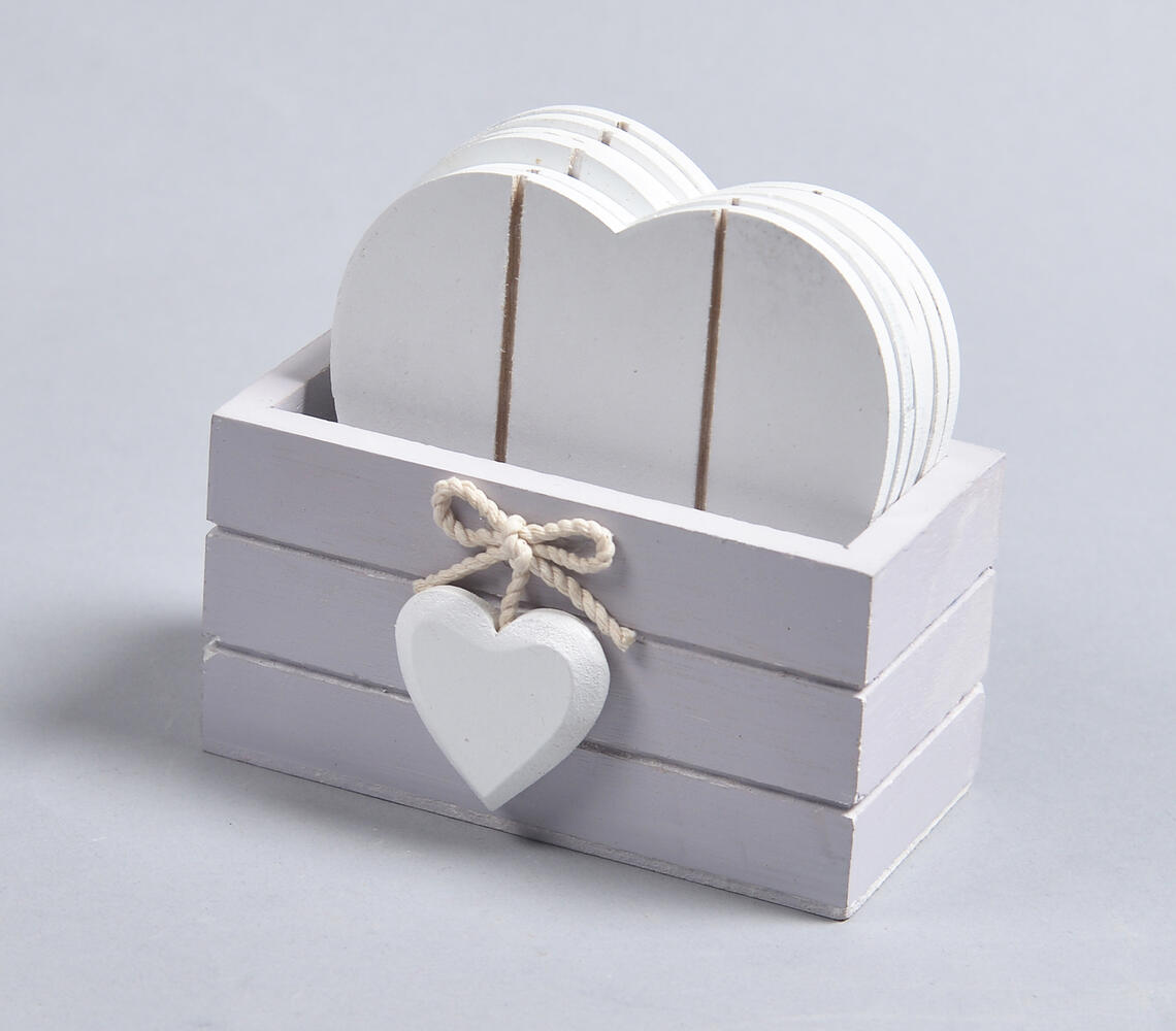 Hand Cut MDF Heart Coasters with Holder (Set of 6) - Grey - VAQL101014110386