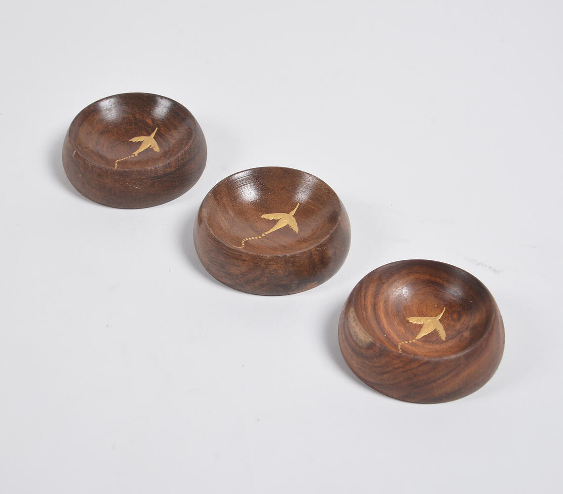 Hand Painted Wings Trinket Trays (Set of 3) - Natural - VAQL101014110390