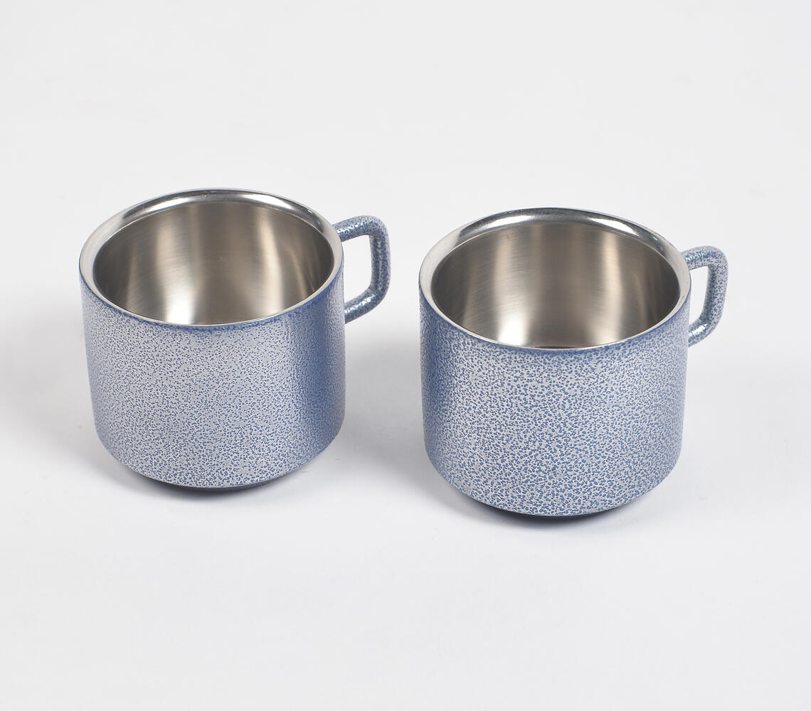 Handmade Stainless Steel Blue Tea Cups (Set of 2) - Blue - VAQL101014111274