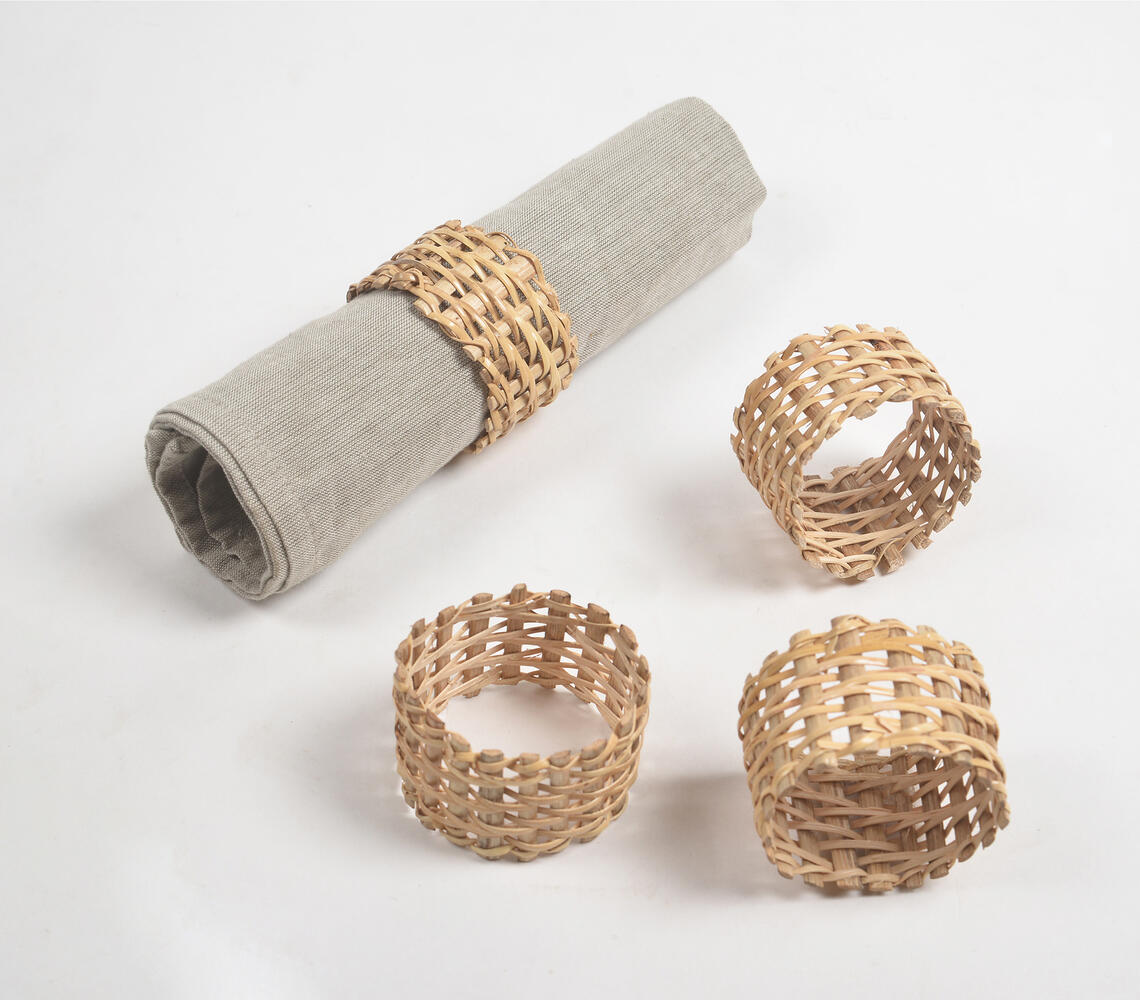 Eco-Friendly Handwoven Cane Napkin Rings (Set of 4) - Natural - VAQL101014111301