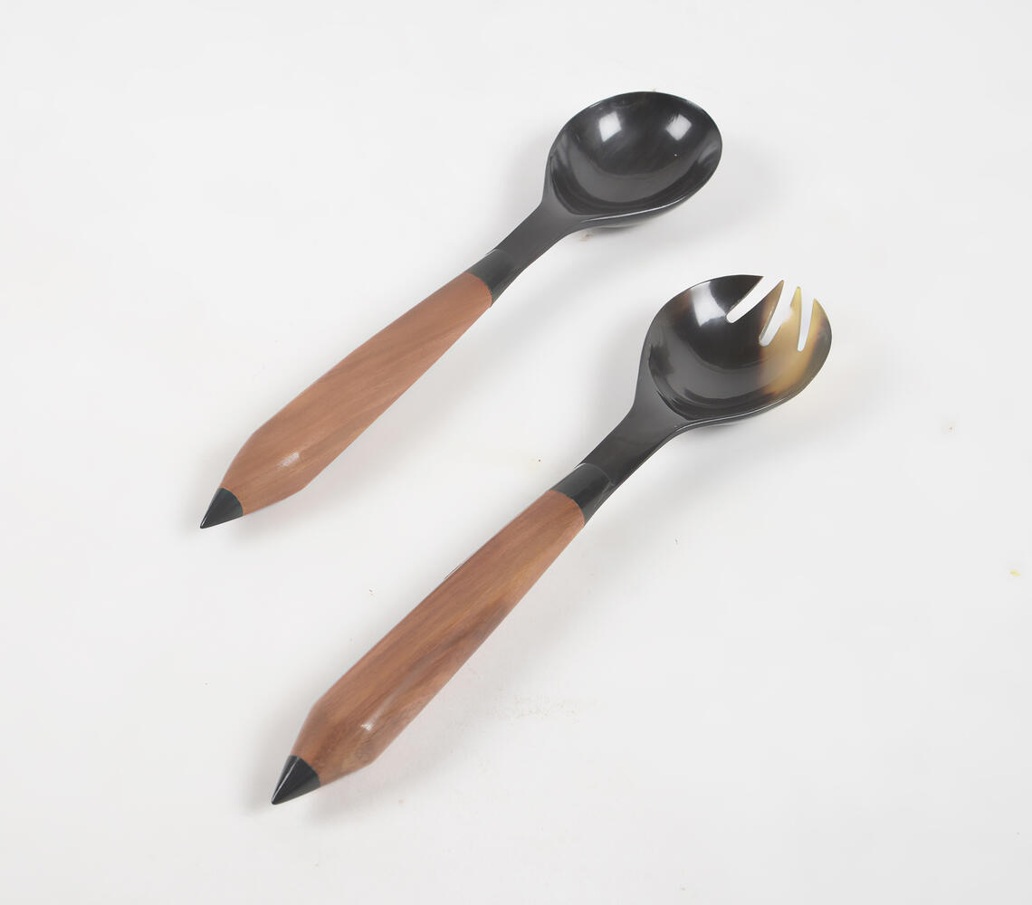 Recycled Horn & Wood Salad Spoons (set of 2) - Natural - VAQL101014111811