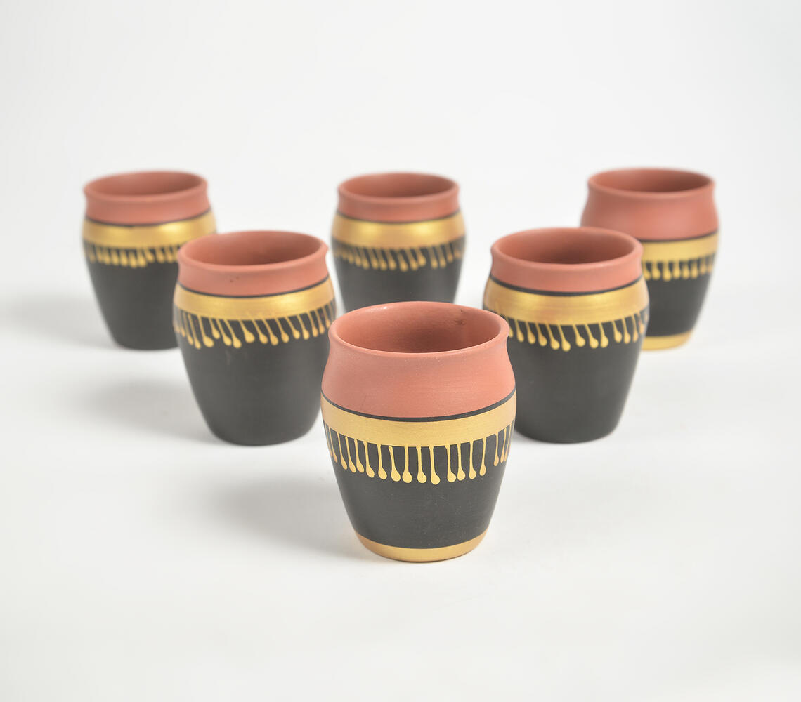 Hand Painted Noir Terracotta Clay Glasses (Set of 6